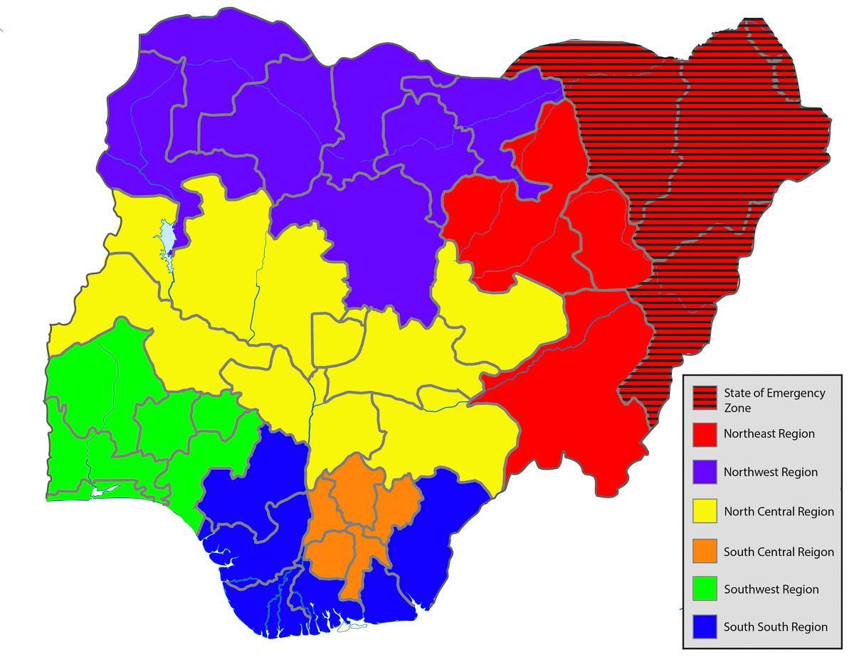 карта Нигерии с указанием всех государств