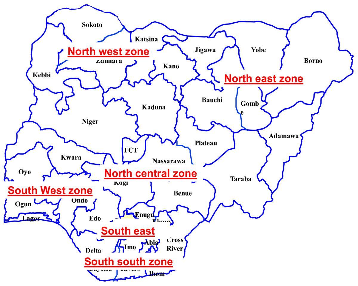 карта Нигерии с указанием шести геополитических зон