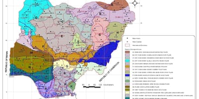 Карта Нигерии с указанием различных зон растительности 