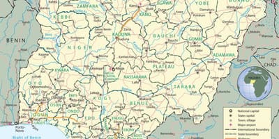 Карта Нигерии с указанием государств и столиц