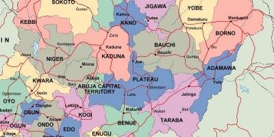 Карта Нигерии с государствами и городами