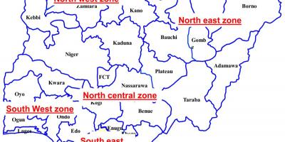 Карта Нигерии с указанием шести геополитических зон